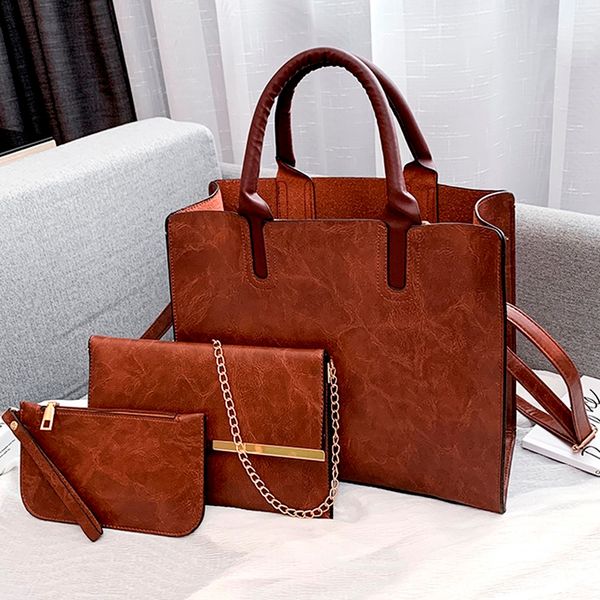 

2019 large big tote shopper bags women bags 3pcs/set leather handbag women ladies shoulder bag+handbag+messenger bag purse t200509