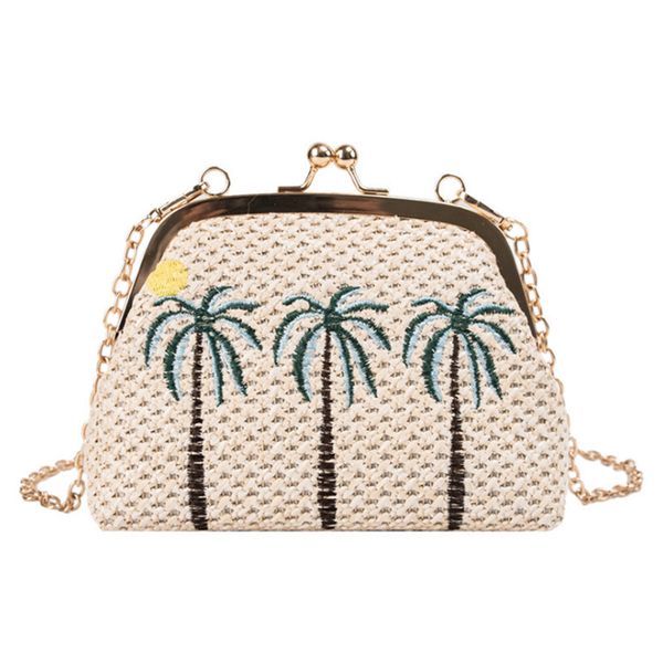 

jhd-straw beach woven embroidered clutch women bag chain shell frame small handbag knitting shoulder crossbody messenger bag