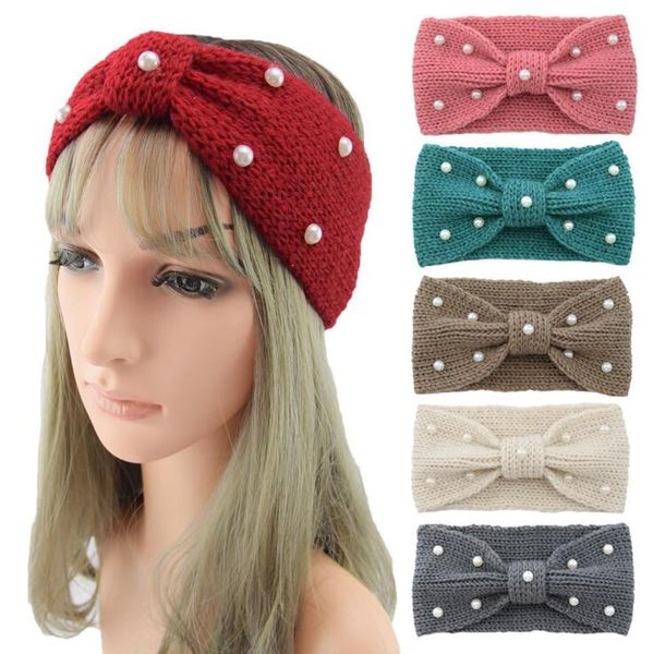 

hair bun maker 40pcs/lot diy simple multi knitting wool headbands handmade pearl flat bowknot head bands styling tool accessory ha1662, Brown