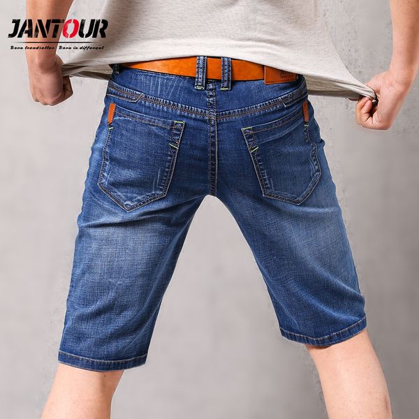 

jantour brand mens 2018 summer stretch thin quality denim jeans male short men blue denim jean shorts pants big size 40 42 new