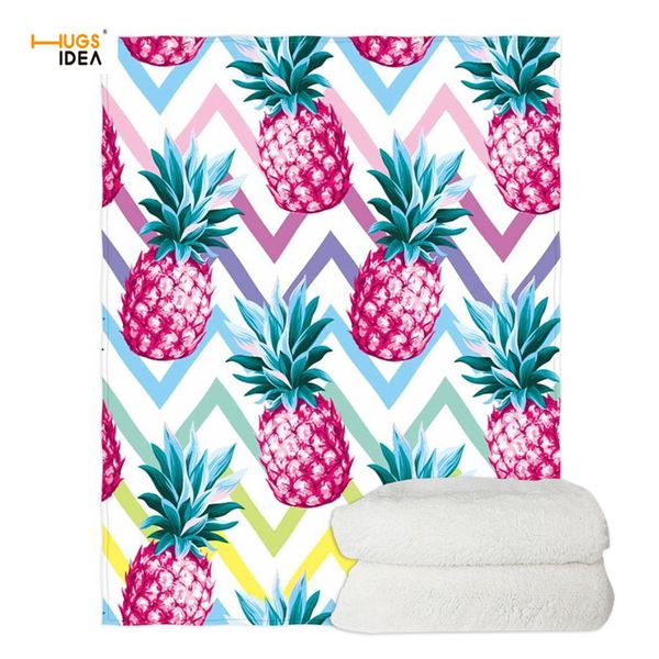 

hugsidea sofa blanket spring keep warm polyester blanket throw pink pineapple print super soft flannel fleece