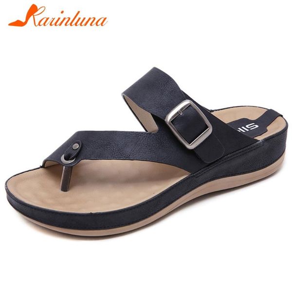 

karin 2020 new arrivals wedge heels summer slippers woman shoes outside buckle decoration comfortable shoes women slippers, Black