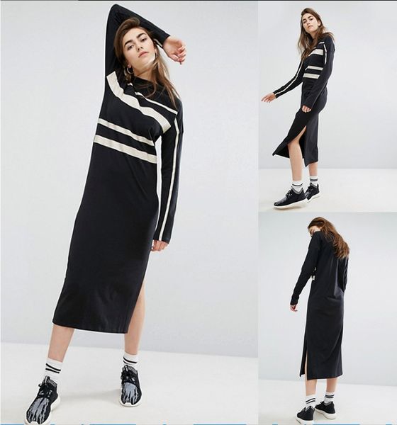 

mew arrival women designer long dresses luxury fashion womens brand split long sleeve dresses brief women autumn streetwear, Black;pink