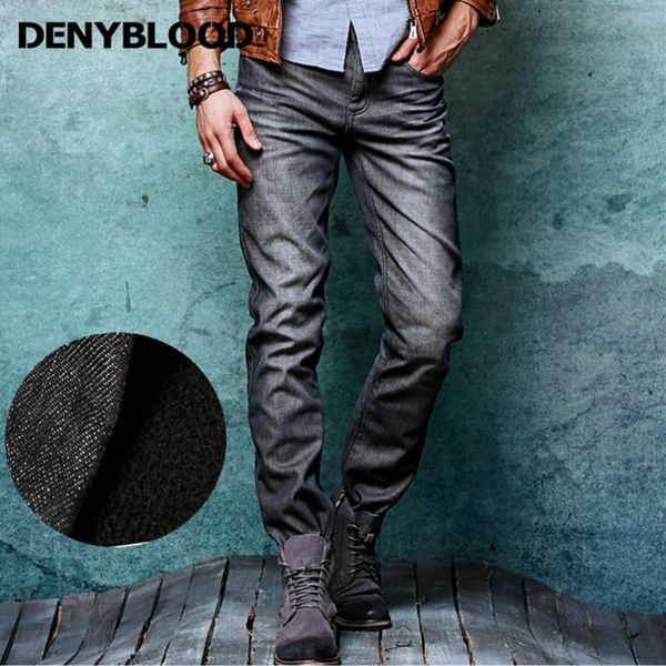 

denyblood jeans winter fleece velvet heavy weight denim classic jeans pants vintage washed warm trousers 148067, Blue