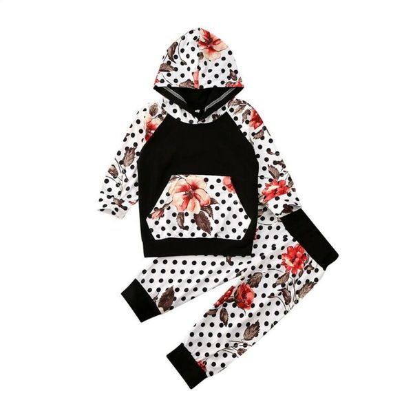 

1-5y toddler kid baby girl clothes sets cotton floral print hooded long sleeve pullover pants outfit clothes, White