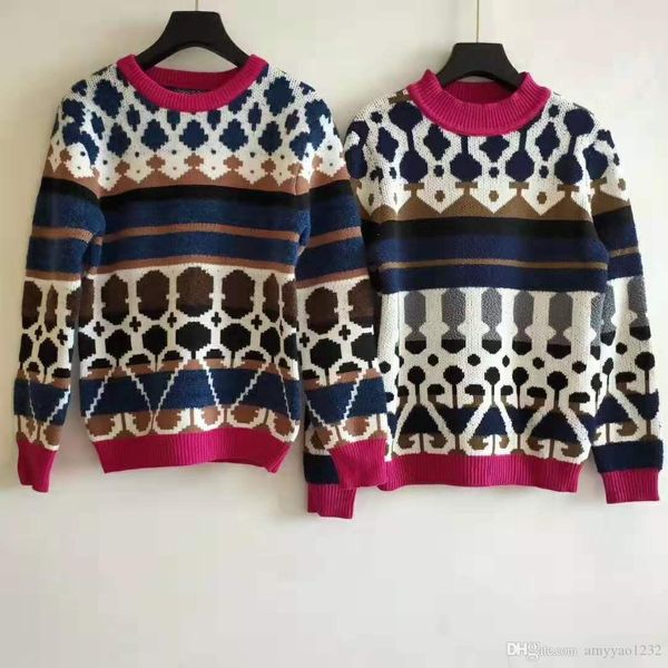 

824 2019 autumn flora print sweater long sleeve crew neck black white luxury fashion womens clothes panelled qian, White;black