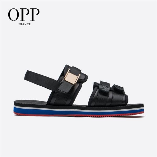 

opp 2020 summer flip flops men's personality leather sheepskin sandals casual slippers fashion non-slip large size beach shoes, Black