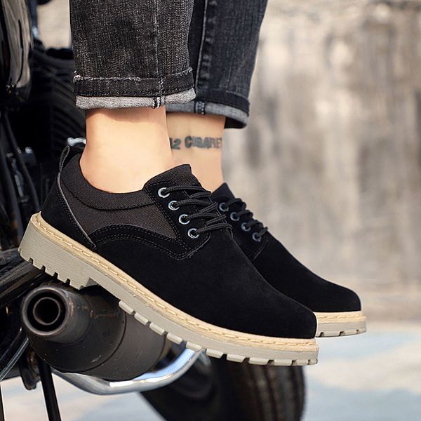 

low-heel lace-up men's retro matte casual shoe versatile non-slip tooling shoes autumn winter male hiking boots chaussure homme, Black