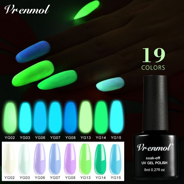 

vrenmol 2pcs uv gel night glow in the dark gel varnish soak-off uv led luminous colors nail polish nails art design, Red;pink