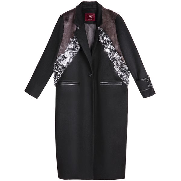 

real wool coat female jacket korean vintage autumn winter jacket women scorpion fur coat long black woolen coats zt1723