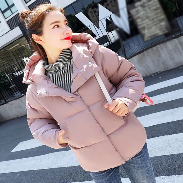

4 colors women winter bread service thicken oversized jacket coat solid hooded female plus size warm korean short parkas, Tan;black