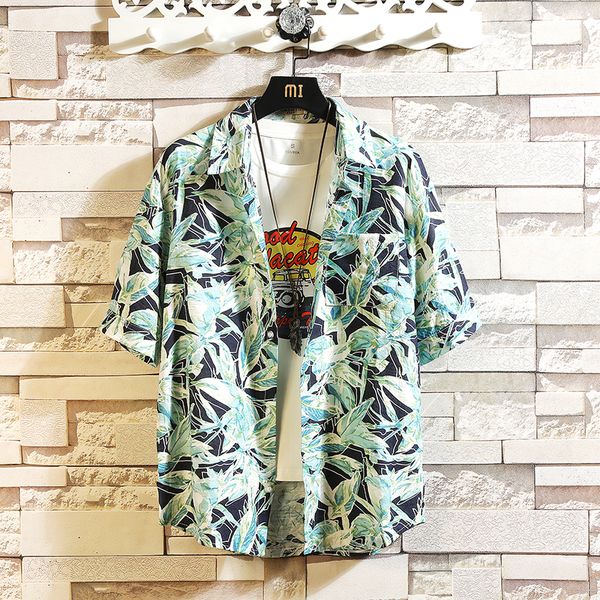 

yasuguoji 2019 new model hawaiian shirt men summer short sleeve mens shirt casual printed men men's loose cotton shirts, White;black