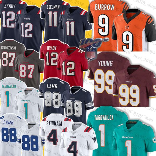 

tua tagovailoa 9 joe burrow 4 jarrett stidham 88 ceedee lamb 12 tom brady 11 julian edelman 87 rob gronkowski 99 chase young jerry jeudy, Black;red