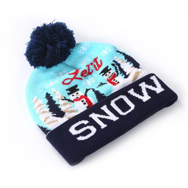 

parent-child colorful merry christmas led light-up knit hat beanie hairball hat for children over 8 years old and adults #ba, Blue;gray