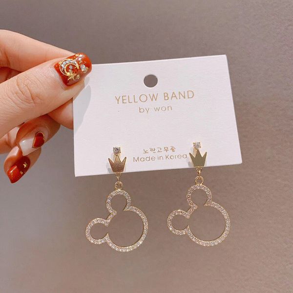 

cute fashion zircon crown mouse pendant earrings simple new crystal statement earrings birthday gift for girl daughter, Silver