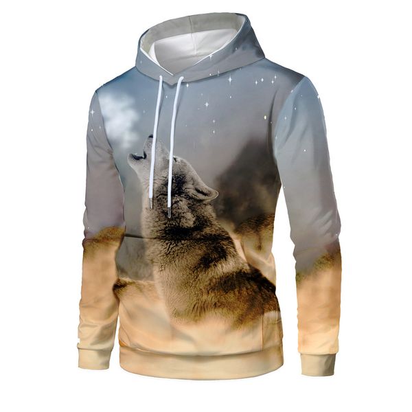 

mens designer wolf animal 3d digital printing hoodie sweater, Black