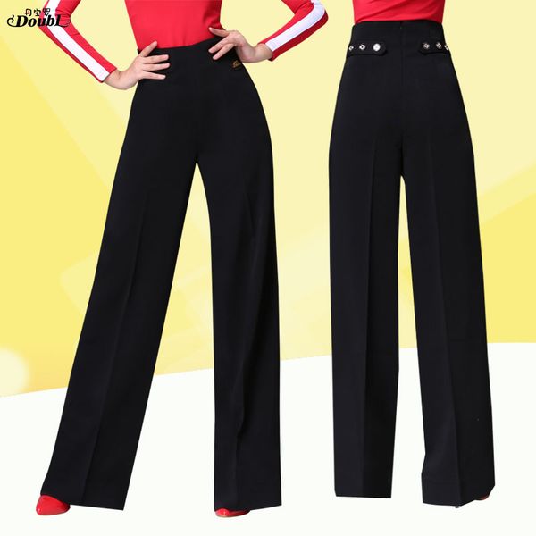 

new women lady's dance ballroom latin pants practise thin costume fashion dancewear wide leg elegant competition black, Black;red