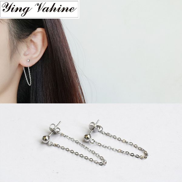 

ying vahine 100% 925 sterling silver tassel pendant beads stud earrings for women, Golden;silver