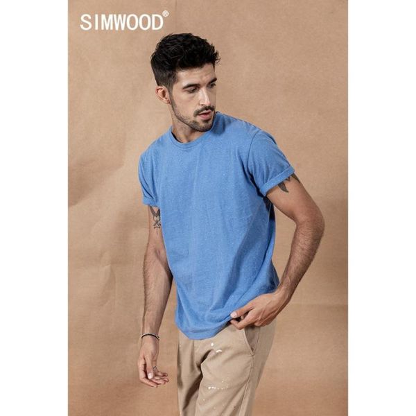 

men's t-shirts simwood 2021 summer color cotton yarn dot neckline t-shirt men plus size brand clothing 190475, White;black