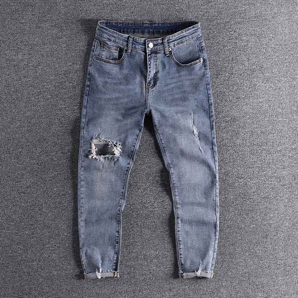 

2020 new arrival cropped jeans men's trendy summercool boy fit pants handsome fashion designer trouser 0272, Blue