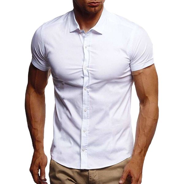 

men shirts summer casual shirts men short-sleeve shirt 2019 men's boutique solid color collar shirt, White;black