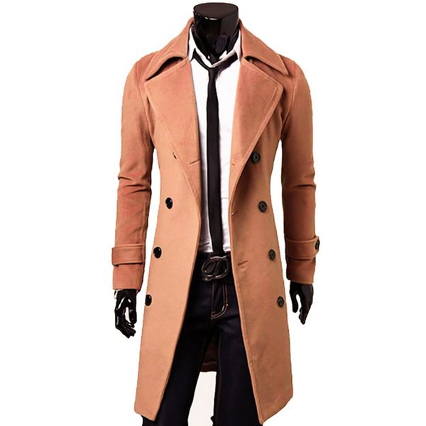 

laamei 2019 new arrivals autumn winter trench coat men brand clothing cool mens long coat cotton male overcoat m-3xl, Black