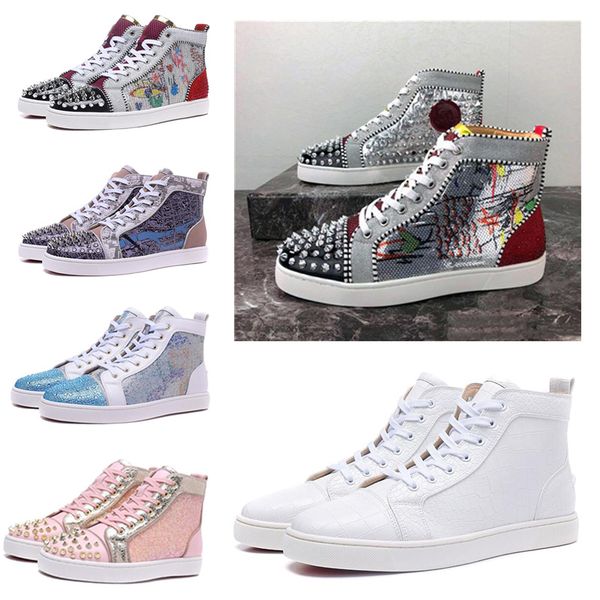 

новейшая мода мужчины женщины red bottom повседневная обувь роскошная шипованная шипы моды insider кроссовки кожаные сапоги, Black