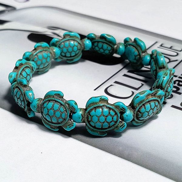 Fashion Style Sea Turtle Beads Bracelets For Women Men Classic Natural Stone Elastic Friendship Bracelet Beach Jewelry