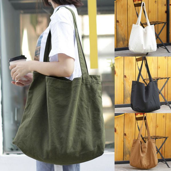 

reusable womens tote shoulder bag linen cotton large canvas storage bags travel messenger satchel environmental shopping handbag