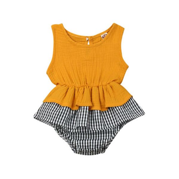 

2019 baby girl cute summer newborn kid baby girls clothes sleeveless plaids bodysuits tutu dress outfit, White