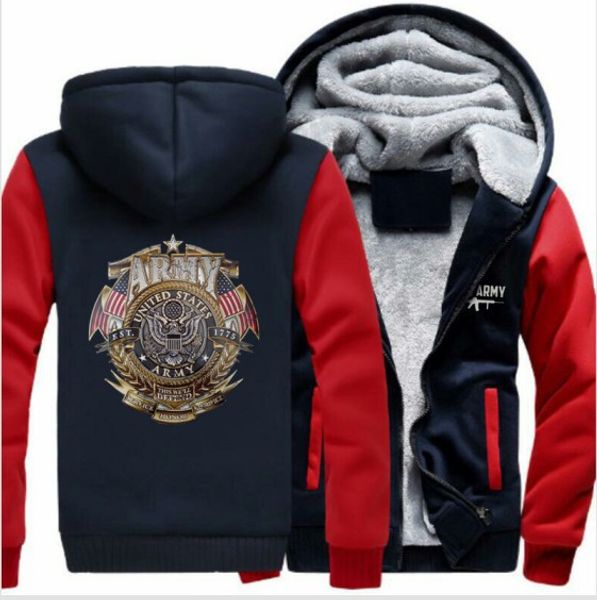 

4 colors us size s-5xl women/men army marine corps mc print thicken hoodies winter woolen zipper coat casual velvet jacket, Black