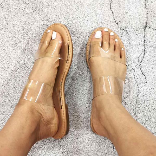 

summer fashion pvc transparent women slippers flat with beach comfort slides summer ladies slipper wholesale large size 41 42, Black