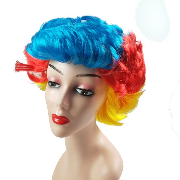 2019 Halloween Wigs Cosplay Party Hair Wig Masquerade Ball Colorful Flip Short Curly Hair Wigs Props For Performance Dolluxe Wigs Costume Wigs Online