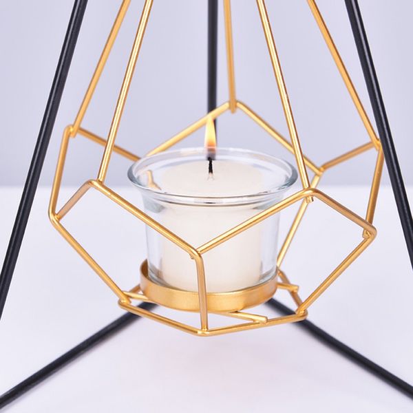 

1pcs геометрический подвесной золотой металлический подсвечник tealight с черной железной подставкой airplant display holder modern decorati