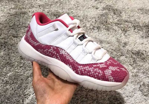 

2019 New Arrival 11 Low WMNS Pink Snakeskin Women Basketball Shoes White Watermelon-Black High Quality Ladies Sports Sneakers