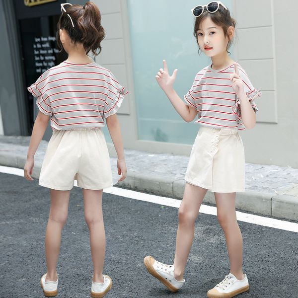 

kids tracksuit for girls clothing sets 2020 summer teens girls clothes short sleeve t-shirt+shorts 2pcs children sport suit, White