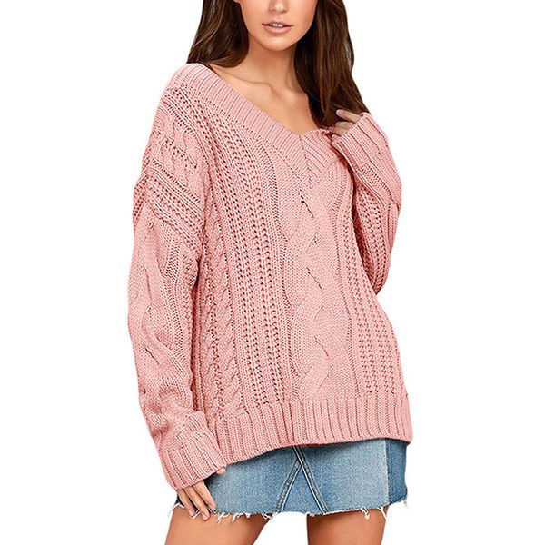 

feitong 2019 fashion women casual v-neck loose long sleeve solid knitted sweater pullove new arrival, White;black