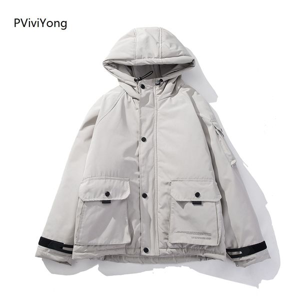 

pviviyong 2019 winter korea jacket men fashion male hooded coat jackets men cotton clothes parka 158, Black