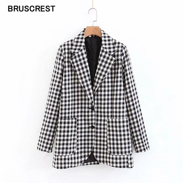 

vintage women blazers and jackets white black plaid blazer mujer checkered long sleeve pockets elegant female office wear