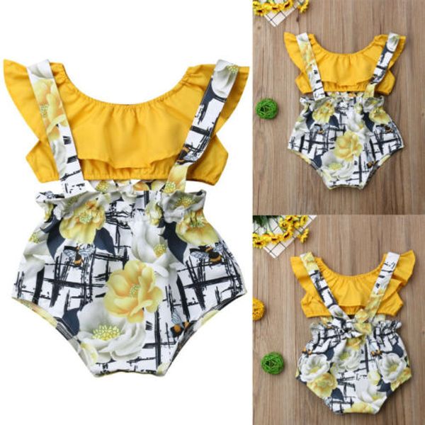 

2pcs newborn baby girl floral tube overall pants outfits clothes summer, White