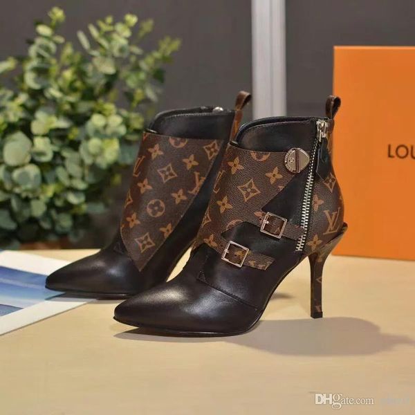 

18ss new designer women luxury knee boots genuine leather thigh high boot lady dress boots casual shoes with box, Black