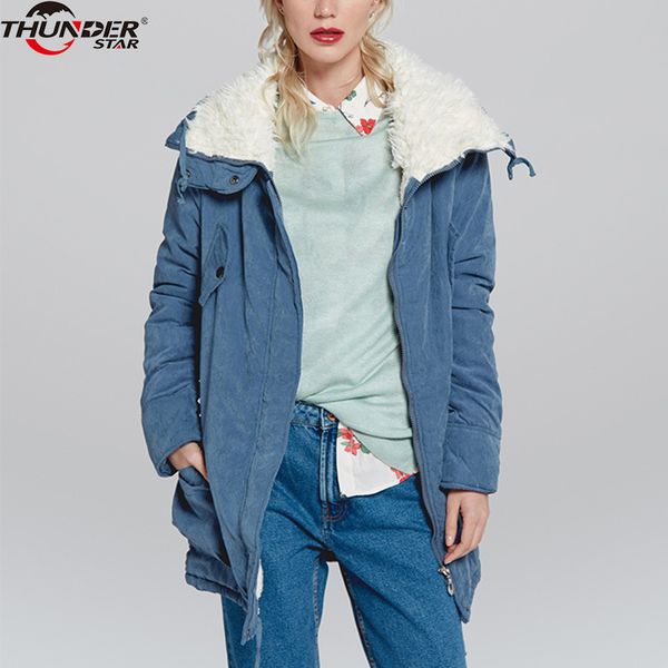 

winter coat women elegant preppy fleece lined pocket front button drawstring parka coat winter campus casual women outerwear, Black