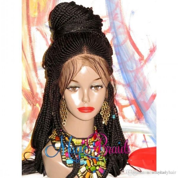 Parrucca cornrow con trecce completamente intrecciate colore nero / marrone / biondo trecce a scatola intrecciata Parrucca anteriore in pizzo con capelli per bambini per donne America Africa