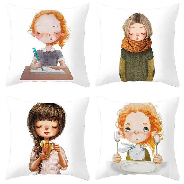 

double-sided print girl meditation pillow case cushion cover sofa bed car decor set