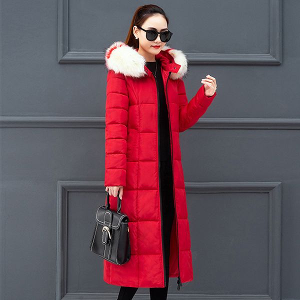 

big fur collar cotton jacket morality and thicken down new female long over-the-knee hairy cotton-padded jacket coat 901, Tan;black