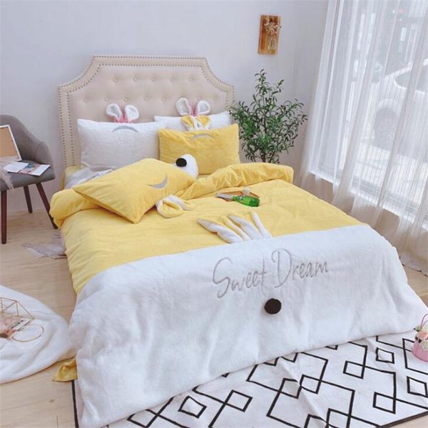 Cute Rabbit Cartoon Design Bedding Suit Quilt Cover 4 Pics Duvet