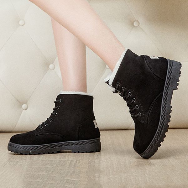 

selling women winter warm ankle snow boots thicken ski flats casual slip on shoes outdoor travel -b5, Black