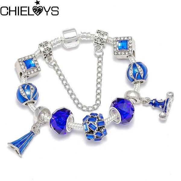 

chieloys luxury blue crystal bracelet wedding silver plated bracelet brand charm bracelets bangles women jewelry pulseras, Golden;silver
