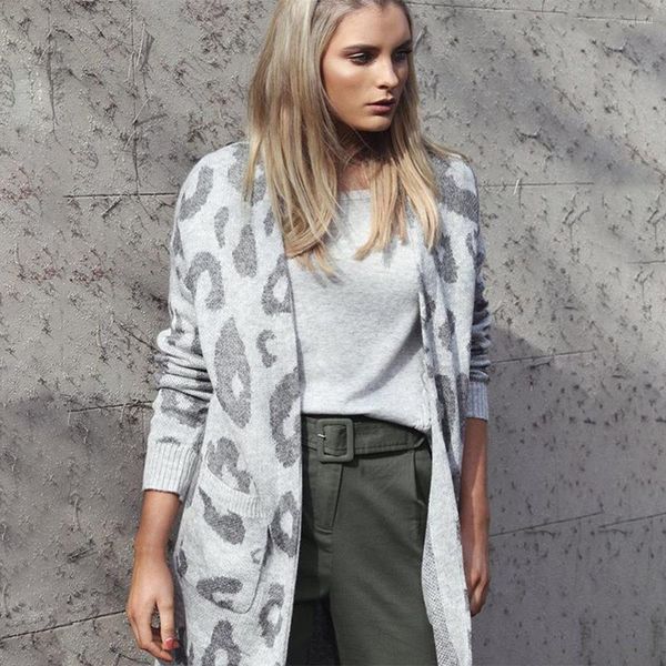 

knit coat leopard womens v-neck cardigan sweaters autumn printed long sleeve sweaters fashion loose, White;black