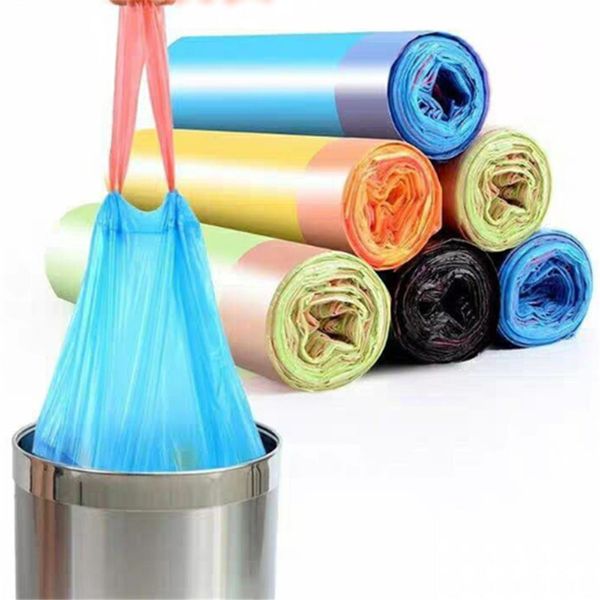 

trash bags household cleaning tools drawstring garbage bag home kitchen plastic solid color thicken portable 15 pieces one roll fashion 0039
